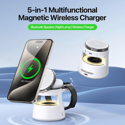 DUZZONA W23 5 in 1 Magnetic Wireless Charger with Bluetooth Speaker(White)