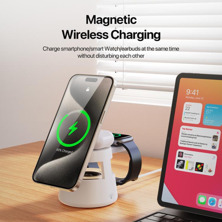 DUZZONA W23 5 in 1 Magnetic Wireless Charger with Bluetooth Speaker(White)