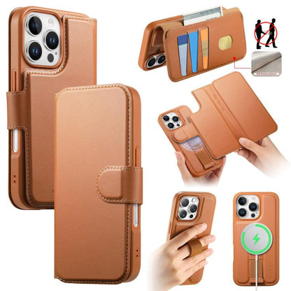 For iPhone 16 Pro Max CaseNeo Finger Grip Strap MagSafe Leather Phone Case(Brown)