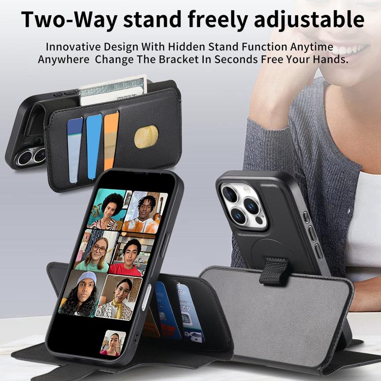 For iPhone 16 Pro Max CaseNeo Finger Grip Strap MagSafe Leather Phone Case(Black)