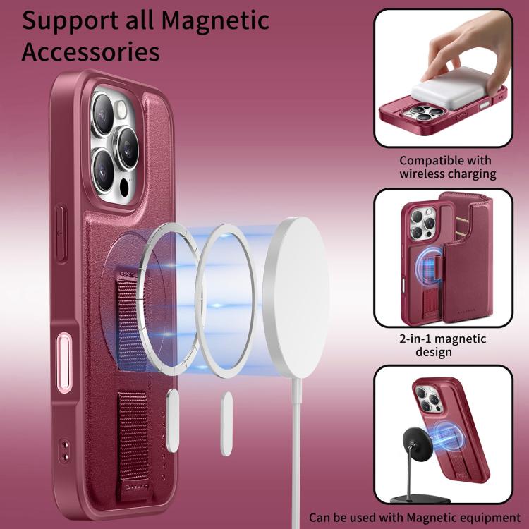 For iPhone 16 Pro Max CaseNeo Finger Grip Strap MagSafe Leather Phone Case(Red)