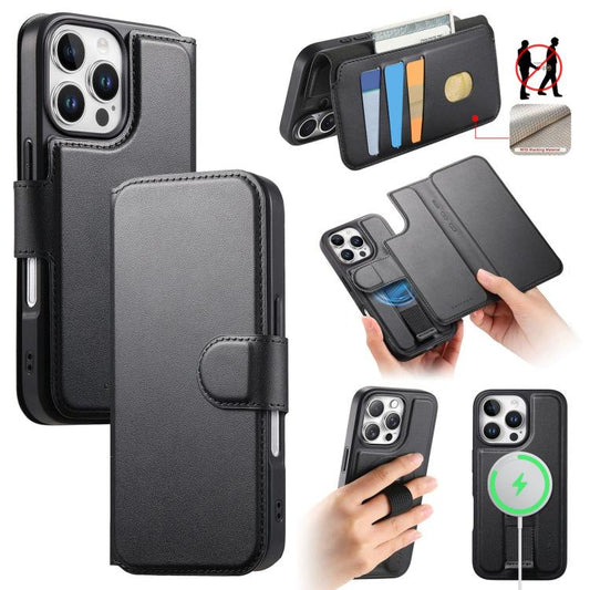 Pour coque iPhone 16 Pro Neo Finger Grip Strap MagSafe en cuir (noir)
