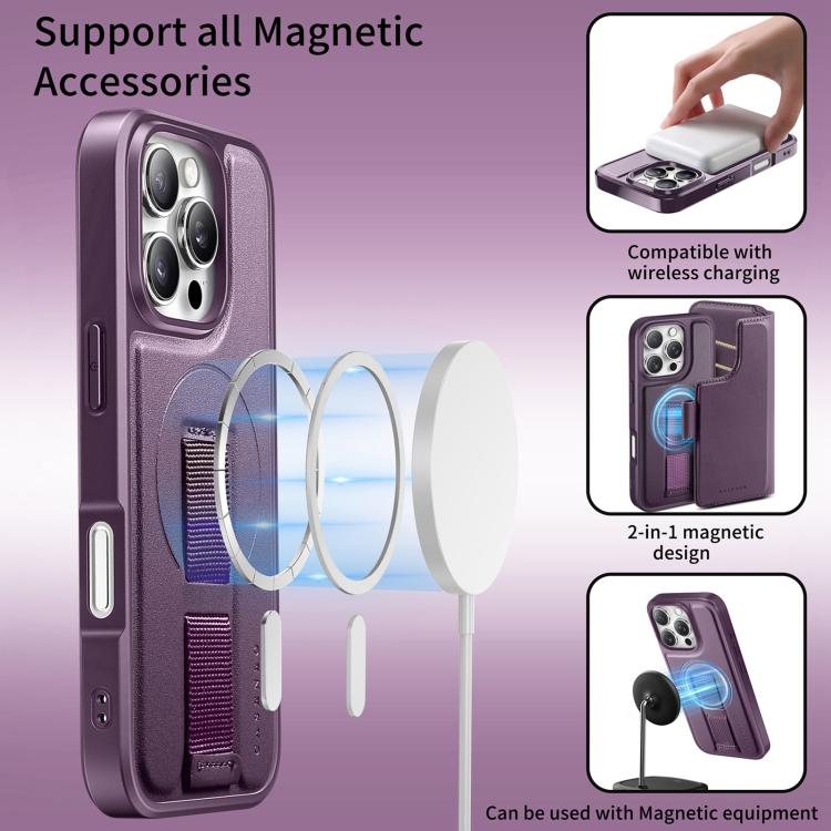 For iPhone 16 Pro CaseNeo Finger Grip Strap MagSafe Leather Phone Case(Purple)