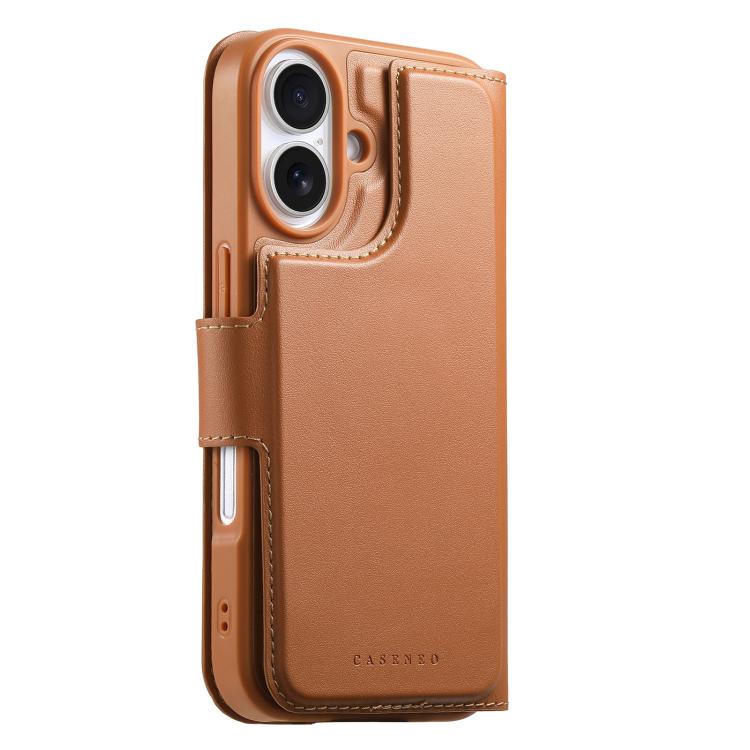 For iPhone 16 Plus CaseNeo Finger Grip Strap MagSafe Leather Phone Case(Brown)