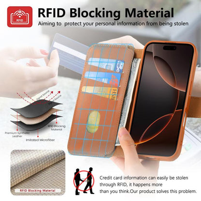 For iPhone 16 Plus CaseNeo Finger Grip Strap MagSafe Leather Phone Case(Brown)