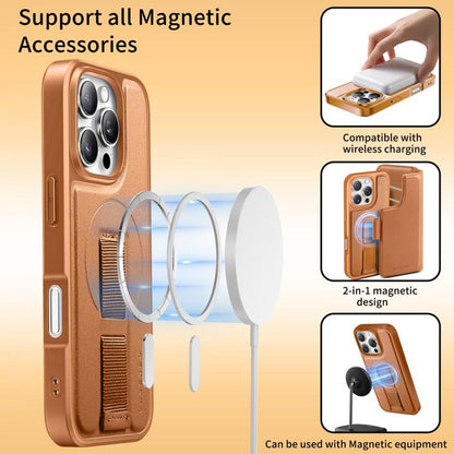 For iPhone 16 Plus CaseNeo Finger Grip Strap MagSafe Leather Phone Case(Brown)