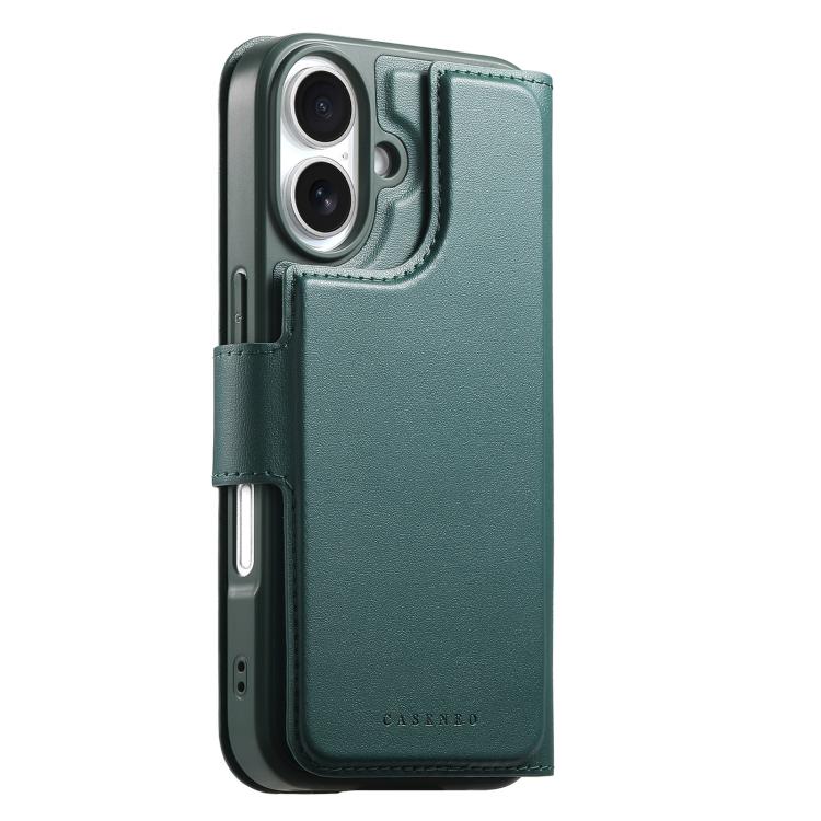 For iPhone 16 Plus CaseNeo Finger Grip Strap MagSafe Leather Phone Case(Green)
