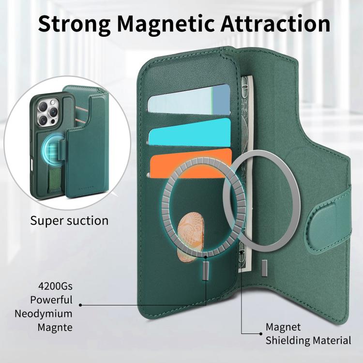 For iPhone 16 Plus CaseNeo Finger Grip Strap MagSafe Leather Phone Case(Green)