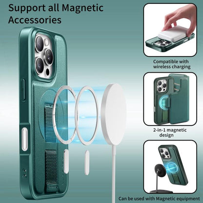 For iPhone 16 Plus CaseNeo Finger Grip Strap MagSafe Leather Phone Case(Green)