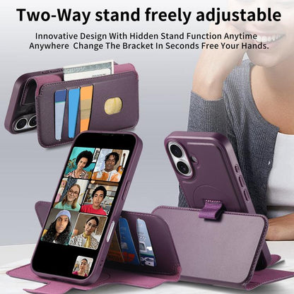 For iPhone 16 Plus CaseNeo Finger Grip Strap MagSafe Leather Phone Case(Purple)