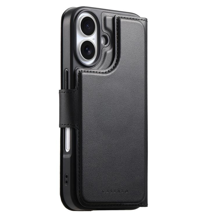 For iPhone 16 CaseNeo Finger Grip Strap MagSafe Leather Phone Case(Black)