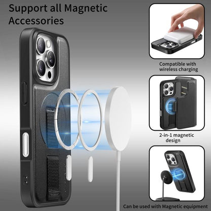 For iPhone 16 CaseNeo Finger Grip Strap MagSafe Leather Phone Case(Black)