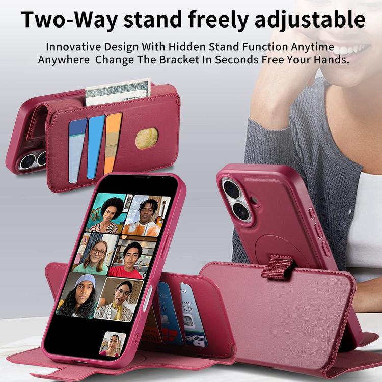 For iPhone 16 CaseNeo Finger Grip Strap MagSafe Leather Phone Case(Red)