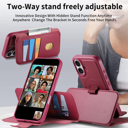 For iPhone 16 CaseNeo Finger Grip Strap MagSafe Leather Phone Case(Red)