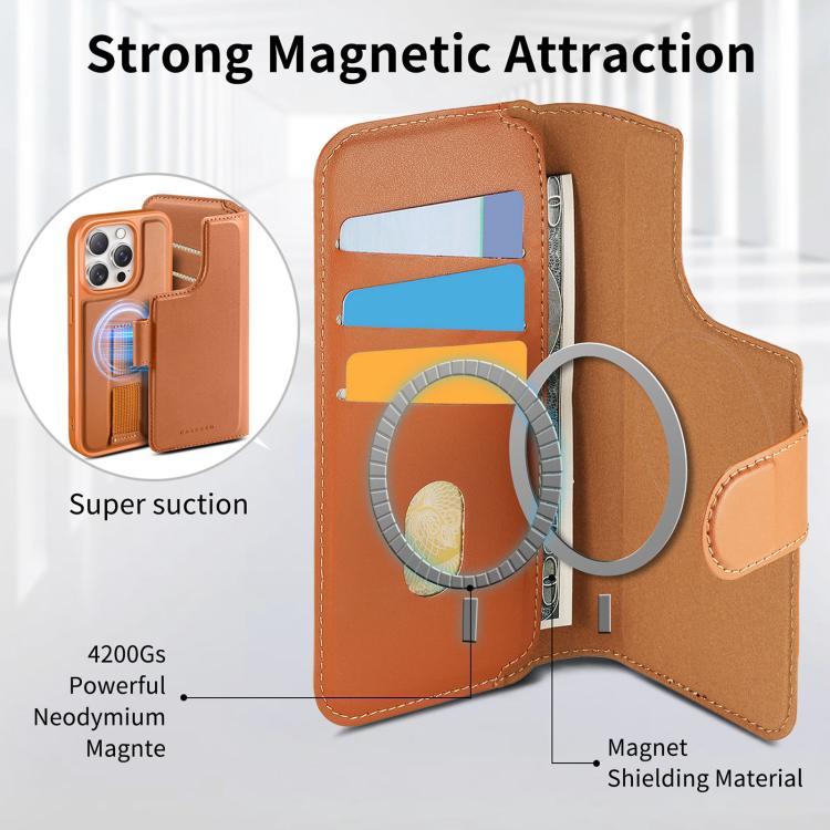 For iPhone 15 Pro Max CaseNeo Finger Grip Strap MagSafe Leather Phone Case(Brown)