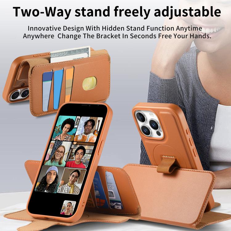 For iPhone 15 Pro Max CaseNeo Finger Grip Strap MagSafe Leather Phone Case(Brown)