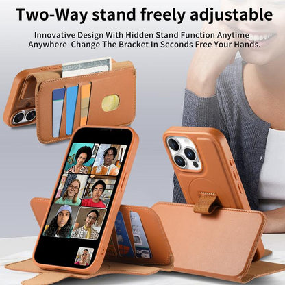 For iPhone 15 Pro Max CaseNeo Finger Grip Strap MagSafe Leather Phone Case(Brown)