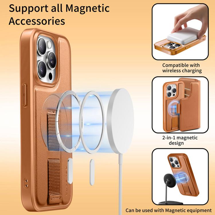 For iPhone 15 Pro Max CaseNeo Finger Grip Strap MagSafe Leather Phone Case(Brown)