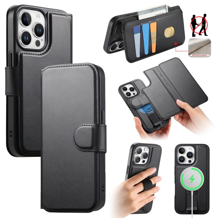 For iPhone 15 Pro Max CaseNeo Finger Grip Strap MagSafe Leather Phone Case(Black)