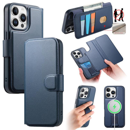 For iPhone 15 Pro CaseNeo Finger Grip Strap MagSafe Leather Phone Case(Blue)