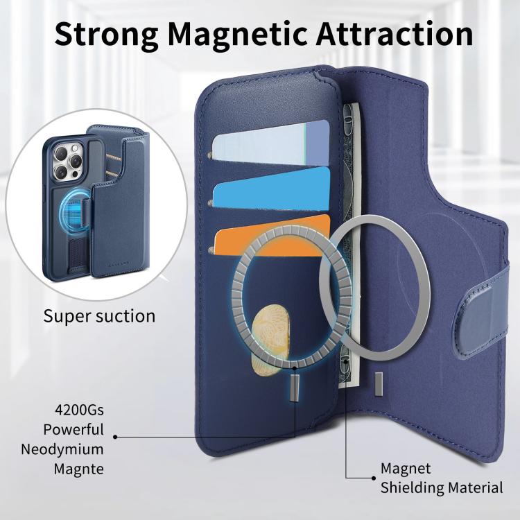 For iPhone 15 Pro CaseNeo Finger Grip Strap MagSafe Leather Phone Case(Blue)