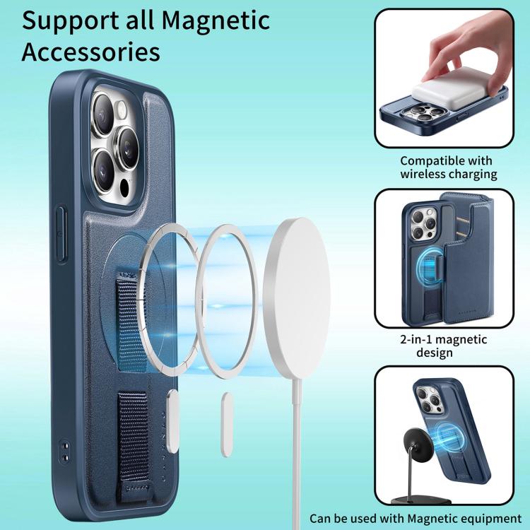 For iPhone 15 Pro CaseNeo Finger Grip Strap MagSafe Leather Phone Case(Blue)