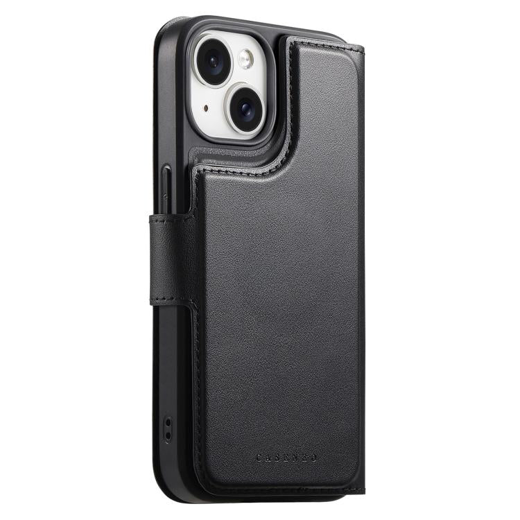 For iPhone 15 Plus / 14 Plus CaseNeo Finger Grip Strap MagSafe Leather Phone Case(Black)