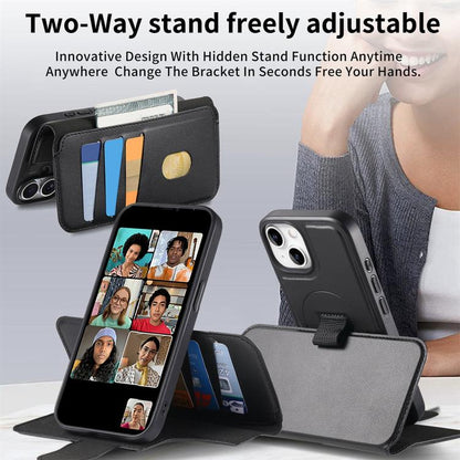 For iPhone 15 Plus / 14 Plus CaseNeo Finger Grip Strap MagSafe Leather Phone Case(Black)