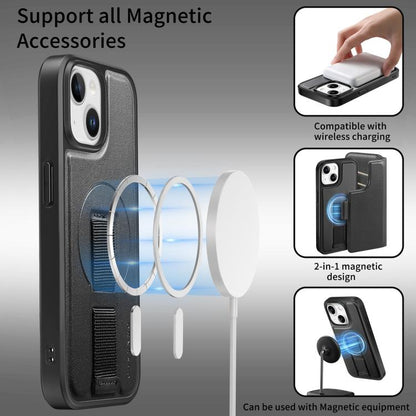 For iPhone 15 Plus / 14 Plus CaseNeo Finger Grip Strap MagSafe Leather Phone Case(Black)