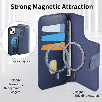 For iPhone 15 CaseNeo Finger Grip Strap MagSafe Leather Phone Case(Blue)