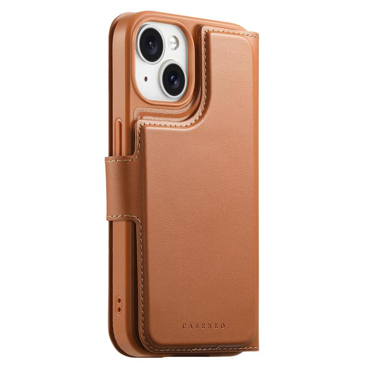 For iPhone 14 / 13 CaseNeo Finger Grip Strap MagSafe Leather Phone Case(Brown)