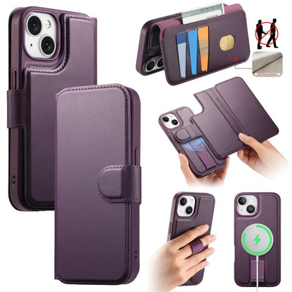 Pour iPhone 14 / 13 Coque Étui de protection en cuir MagSafe avec dragonne Neo Finger Grip (Violet)