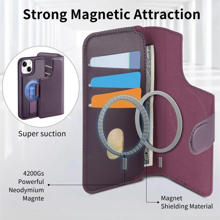 Pour iPhone 14 / 13 Coque Étui de protection en cuir MagSafe avec dragonne Neo Finger Grip (Violet)