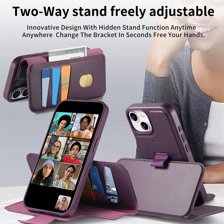 Pour iPhone 14 / 13 Coque Étui de protection en cuir MagSafe avec dragonne Neo Finger Grip (Violet)
