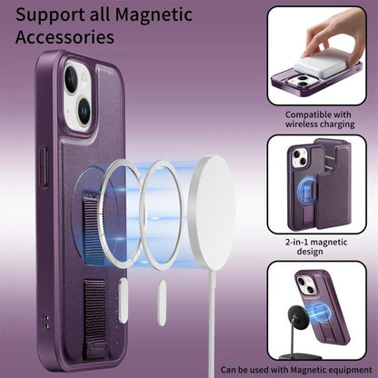 Pour iPhone 14 / 13 Coque Étui de protection en cuir MagSafe avec dragonne Neo Finger Grip (Violet)