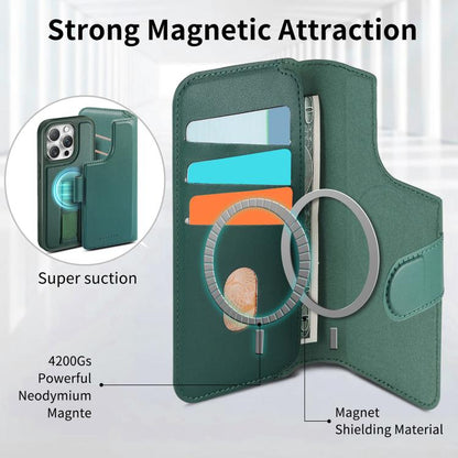 For iPhone 14 Pro CaseNeo Finger Grip Strap MagSafe Leather Phone Case(Green)