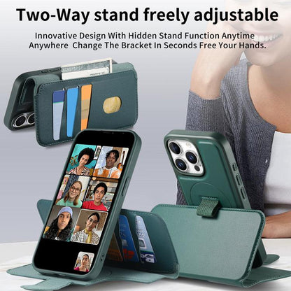 For iPhone 14 Pro CaseNeo Finger Grip Strap MagSafe Leather Phone Case(Green)