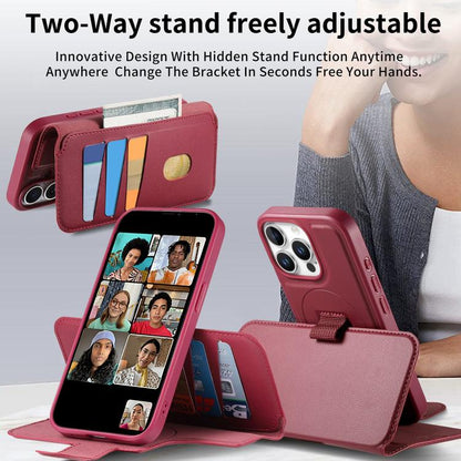 For iPhone 14 Pro CaseNeo Finger Grip Strap MagSafe Leather Phone Case(Red)