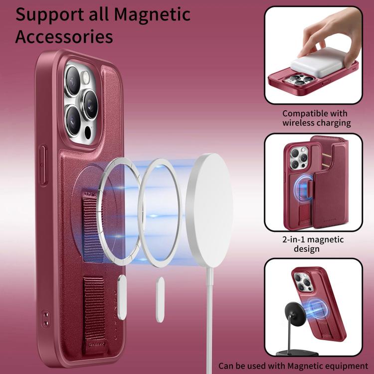 For iPhone 14 Pro CaseNeo Finger Grip Strap MagSafe Leather Phone Case(Red)