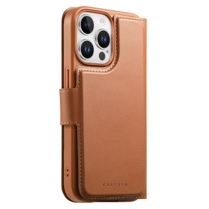 For iPhone 14 Pro Max CaseNeo Finger Grip Strap MagSafe Leather Phone Case(Brown)