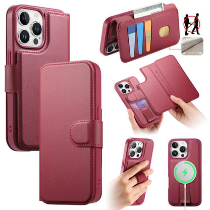 For iPhone 13 Pro Max CaseNeo Finger Grip Strap MagSafe Leather Phone Case(Red)