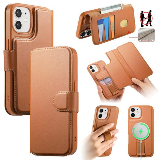 Coque pour iPhone 12 / 12 Pro Étui en Cuir MagSafe avec Dragonne Neo Finger Grip (Marron)