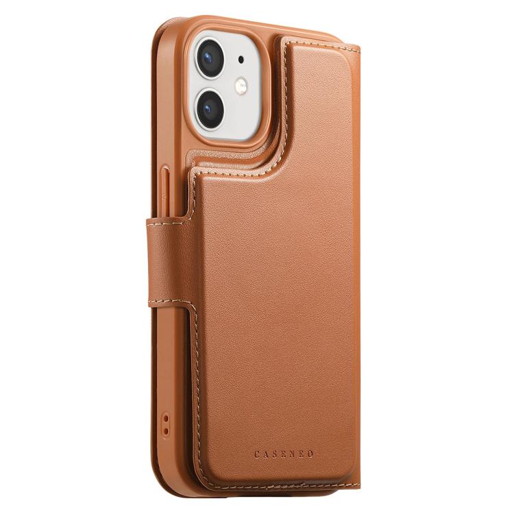 For iPhone 12 / 12 Pro CaseNeo Finger Grip Strap MagSafe Leather Phone Case(Brown)