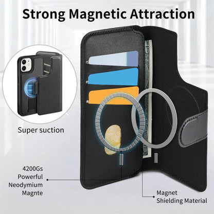 For iPhone 12 / 12 Pro CaseNeo Finger Grip Strap MagSafe Leather Phone Case(Black)