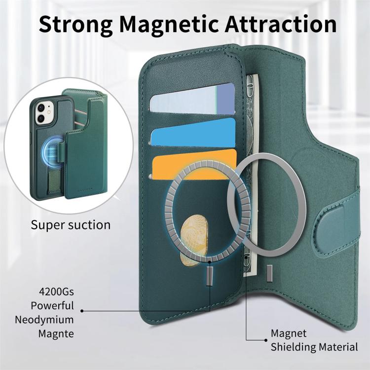 For iPhone 12 / 12 Pro CaseNeo Finger Grip Strap MagSafe Leather Phone Case(Green)