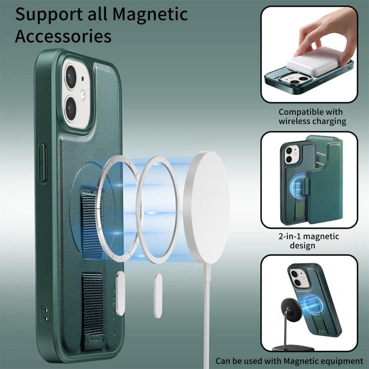 For iPhone 12 / 12 Pro CaseNeo Finger Grip Strap MagSafe Leather Phone Case(Green)