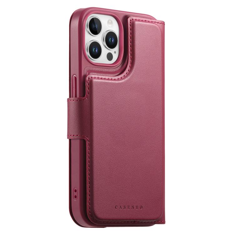 For iPhone 12 Pro Max CaseNeo Finger Grip Strap MagSafe Leather Phone Case(Red)