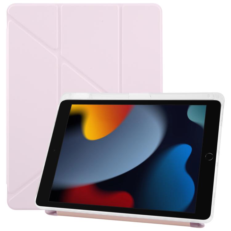 For iPad 10.2 2021 / Air 10.5 ZGA Genre Series Y-Fold Leather Tablet Case with Pen Slot(Pink)