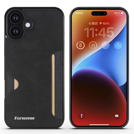 Pour iPhone 16 Plus Étui de Téléphone avec Porte-Cartes Intégré Série Forwenw F5 (Noir)