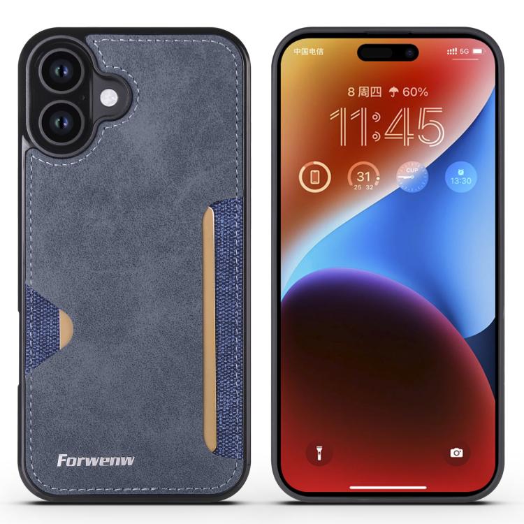 Pour iPhone 16 Plus Étui de téléphone avec porte-cartes intégré Forwenw F5 Series (bleu)